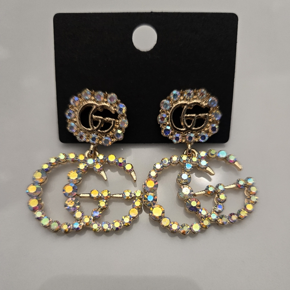 🔥Elegant Gold IridescentCrystal Earrings🔥